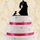 Bride and groom kiss wedding cake topper-silhouette wedding cake topper with dog-funny cake topper-rustic wedding toppers-modern cake topper