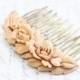 Rose Hair Comb Ivory Cream Rose Peach Prom Bridal Wedding Spring Floral Vintage Style Shabby Chic Hair Accessories Antique Brass Filigree
