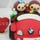 Custom Wedding Cake Topper--Happy Monkey Love with Sweet Convertible Car