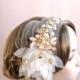 Gold bridal headpiece, 18k gold plate, wedding hair piece, gold bridal headband, wedding headpiece, pearls crystals, hair jewelry, Style 316