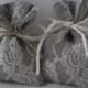 Set of 10 - Wedding Favor Bags. Grey Linen Favor Bags Lace Favor Bag 3" x 4"