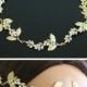 Wedding Halo Golden Shadow Crystal Grecian Headpiece Matt Gold Leaves Forehead Band Bridal Hair Accessory RAYA