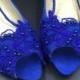 Blue Vintage Lace Wedding Shoes,RoyalblueBridal Ballet Shoes,Lace peep toe Flats Shoes,Women Wedding Shoes,Comfortable Bridal flats