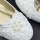 Ivory White Vintage Lace Wedding Shoes,Pearls Bridal Ballet Shoes,Comfortable Bridal flats,USA Size 4 5 6 7 8 9 10 11 12 Size 4~12.5