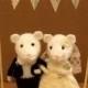 Bride and Groom mice with bunting, wedding mice, wedding cake topper, cheese tower topper, hand knitted mice, knit mouse