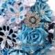 Fabric Wedding Bouquet, Brooch bouquet "Breath" Blue, Gray, Turquoise and Black