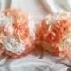 Fabric flowers wedding BOUQUET peach cream Flowers ROSES, satin Handle,  Bridesmaids, custom