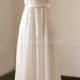 Ivory chiffon lace wedding dress with illusion neckline and pearls