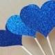 12 Sparkling ROYAL BLUE HEART Cupcake Toppers Wedding Cake Decorations Food Picks