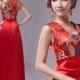 Dragon brocade floor length A-line evening gown red Chinese wedding dress