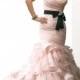Organza Pink Ruched Sweetheart Wedding Dresses with Mermaid Layered Skirt - LightIndreaming.com