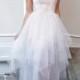Ivory Strapless Floral Embellished Bodice Tea Length Prom Dresses - LightIndreaming.com