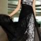 One Shoulder Black Sheer Floral Overlay A-line Long Formal Dresses - LightIndreaming.com