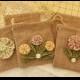 Burlap Gift Bags with YoYo Flowers and Buttons for Rustic Wedding and Party Favors - Bohemian (ready to be shipped)