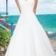 Organza Asymmetrical Pleated Portrait Neckline And Bodice A-Line Wedding Gown - LightIndreaming.com