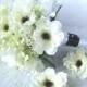 Anemone wedding bouquet boutonniere hair clip elegant black and white anemone green hydrangea 3 piece bridal bouquet