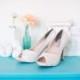 Lace wedding shoes peep toe platform high heel bridal shoes embellished with Swarovski crystal and ivory beaded trim