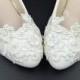 Ivory White Flower ladies Wedding Shoes,Lace Flowers Bridesmaid Heels Shoes,Wedding Low Heels USA Size 4 5 6 7 8