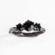 Black spinel three stone twig ring, twig engagement ring, gothic engagement ring
