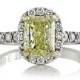 Diamond Engagement Ring Fancy Yellow Radiant 1.07ct SI GIA Certified with FSI1 Diamonds Halo set in 18Kt White Gold Engagement Ring