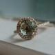 Aquamarine engagement ring rose gold 14k. Round green 3.15ct  aquamarine diamond ring