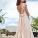 Cream Color Boho A-Line Vintage Inspired Fully Lace Wedding Dress with Illusion Neckline, V-Cut Back, Bohemian Style