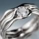 White Sapphire Bridal Rings, Wave Wedding Ring, Bridal Set Sapphire Engagement Ring, in Palladium, White Gold, Rose Gold or Yellow Gold