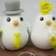 Wedding Cake Topper--Love Birds with Clay Base and Rings (Choice of Color)--Custom Order for Ring Pillow -- NEW