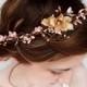 bridal headband, pink and gold wedding hair accessories, flower headpiece, floral crown, bridal hair pieces, wedding headpiece, blush pink