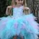 Pink Blue Flower Girl Dress - Birthday Holiday Pink Aqua Blue Lilac Party Tutu Dress