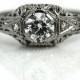 Art Deco Engagement Ring Antique Engagement Ring Old .60 Ct European Cut Diamond Filigree 18 kt WG Art Deco Diamond Wedding Ring!
