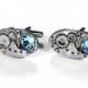 Steampunk Jewelry Cufflinks OVAL Watch Mens Groom Cuff Links Aqua Crystals Wedding Fathers Day GORGEOUS - Steampunk Jewelry by edmdesigns