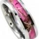 Ladies Pink CAMO Thin 6MM Tungsten Band, Beveled Edges, Promise Ring, Anniversary, Wedding Band, Comfort Fit Pink Ring