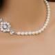 Bridal Jewelry SET, Pearl Wedding Necklace Rose Gold Bridal earrings Swarovski Crystal rhinestone Swarovski Pearl,   Samantha Set