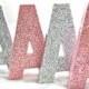 8" Tall Glittered Letters Numbers, Wedding, Nursery, Home Party Decor, Self Standing, ANY COLOR, Priced per Letter