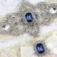 Best Seller - CHLOE II - Sapphire Blue Wedding Garter Set, Lace Garter, Rhinestone Crystal Bridal Garters, Something Blue