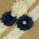 Bridal Garter, Wedding Garter, Navy Blue Wedding Garter, Something Blue, Toss Garter, Keepsake Garter, Shabby Chiffon Flower Garter SCI1-B07