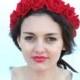 Red Flower Crown, Bridal Velvet  Rose Headband, Hair Wreath, Womans Hair Accessory, Red Headpiece, Day of the dead