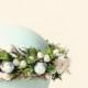 Bridal floral crown, Natural floral wreath, Boho wedding headpiece, floral head piece, Green leaf crown, Ivory blush flowers - SHADOW GLEN