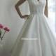 Vivian - Vintage Inspired Tea Length Wedding Dress. Retro Ivory Brocade Bridal Gown.