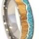 Wooden Ring with Crushed Turquoise and Burl Wood Inlay, Ring Armor Included