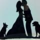 Silhouette Couple Pet Wedding Cake Topper, Couple With Dog Wedding Topper, MADE IN USA