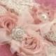 Vintage Bridal Garter Wedding Garter Set Toss Garter included Dusty Rose Ivory with Rhinestones and Pearls  Custom Wedding colors