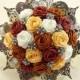 Steampunk Noir Wedding Origami Bridal Bouquet - Rustic Victorian Time Travel Inspired Bouquet, Wedding Bouquet, Vintage Wedding