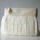 Bridal lace and leather Ruched clutch pleated lace pearl effect leather