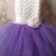 Purple and white flower girl dress, toddler dress, crochet dress, corset back tutu dress, birthday tutu dress