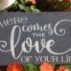 Here comes the bride, here comes the love of your life, ring bearer sign, charcoal gray