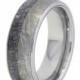 Tungsten Ring with a Dinosaur Bone and Meteorite Inlay