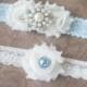 SALE!!! Wedding garter, Ivory and blue garter set, Bridal garter, Vintage Wedding