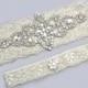 White / Ivory Lace Crystal Garter Set, Rhinestone Keepsake and Toss Garters, Bridal Accessories, Heirloom Garters